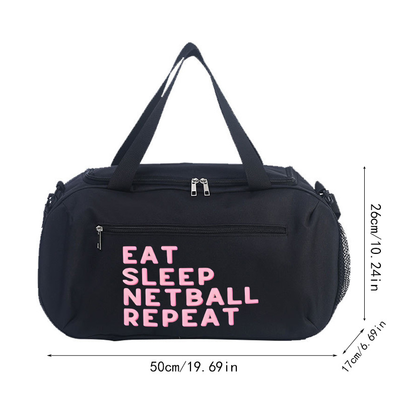 TEMU 1pc " Netball Repeat"print Large Capacity Travel Bag, Outdoor Sports Bag, Large Luggage Bag, Fitness Handbag, Fashionable Crossbody Bag, For