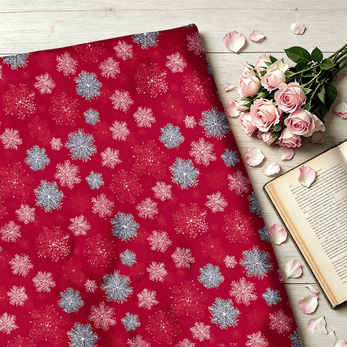 1pc of red fabric with silvery and pink floral print digital printed fabric multiple sizes soft and comfortable fabric diy all polyester handmade fabric used for throw pillows bedding curtains face masks tablecloths