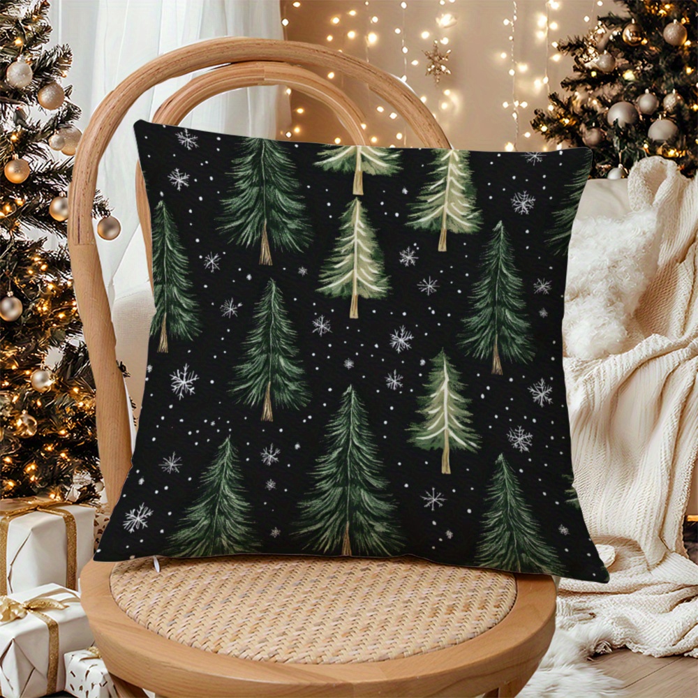 

Contemporary Christmas Tree & - 1pc, Washable, Zippered Knit , Cushion For Sofa, Bed, Car, , Decor - Not Included