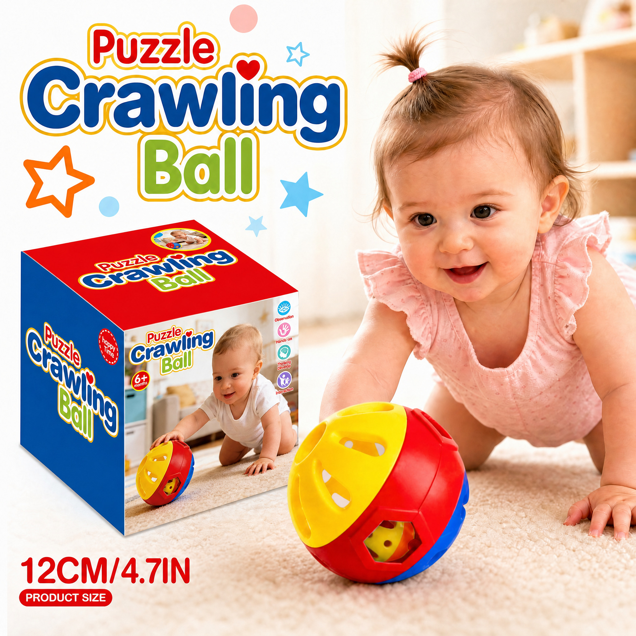 item picture iceleng baby   ball suitable for 6 months toddlers 12cm colorful hollow sensory crawling toy with hollow hand catch ball for motor skills development rolling puzzle play gift for boys girls indoor learning ball for infants