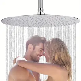 1   ultra-dun   12 inch ronde regendouche - wand/plafond gemonteerd roestvrij staal met   tape, drukverhogende hoge doorstroming & volledige lichaamsdekking waterfall effect, gepolijste chrome afwerking voor geweldige douche-ervaring, gladde regenval effekt, eenvoudige installatie