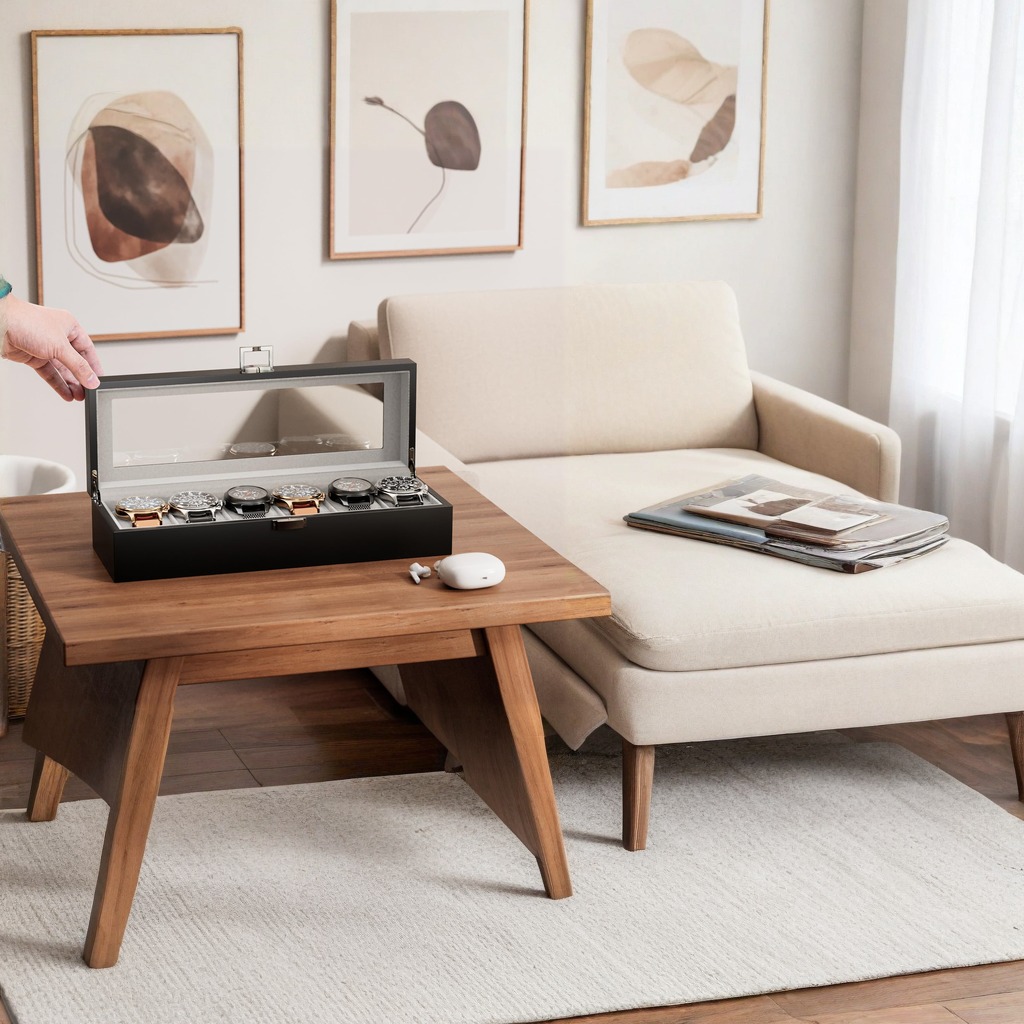 TEMU 6 Slot Watch Box, Watch Display Case Mens Watch Box Organizer, Wood Watch Case For Men Watch Storage, Watch Holder Organizer With Glass Lid -6