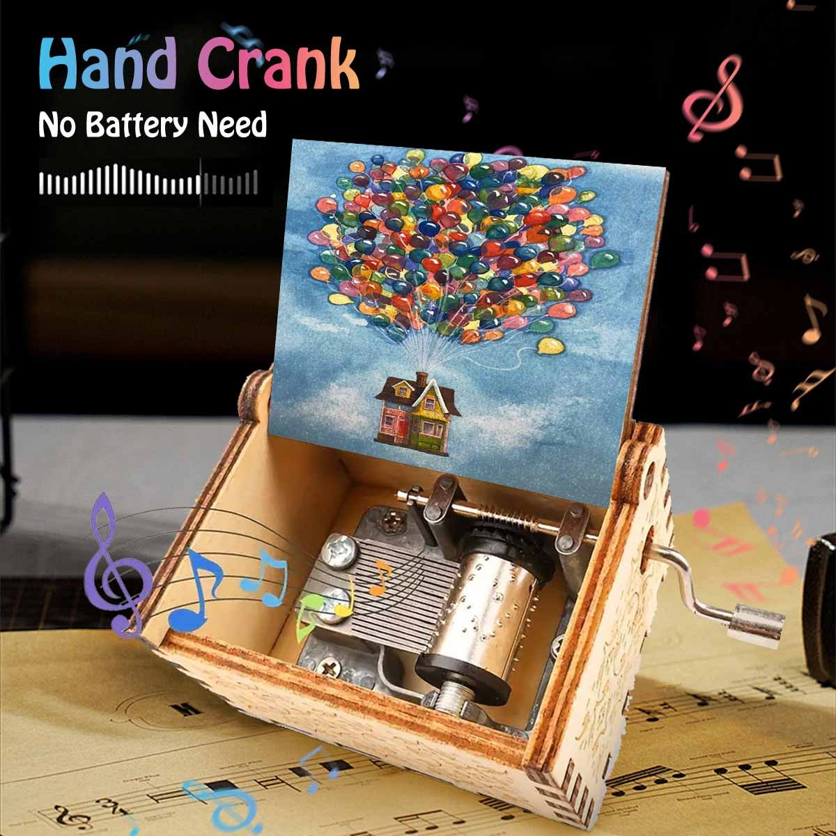 деревянная музыкальная шкатулка воздушный шар из дома на крыше, выбранный высококачественный материал, изобретательность для создания мечтательного звука, используйте музыку, чтобы рассказывать  , подарите родственникам, друзьям и одноклассникам изысканные подарки на дни рождения, праздники и юбилеи Детали 0