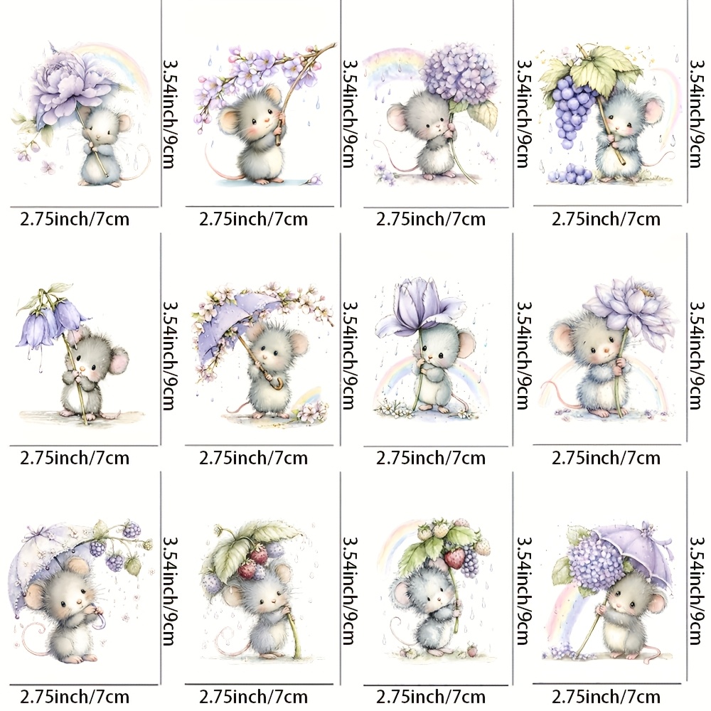 TEMU 12pcs/ Cute Mouse Theme Uv Transfer - Suitable For Handicrafts, Mugs, Laptops And Water Cup Decoration; Self-adhesive Plastic, Cup , Computer,
