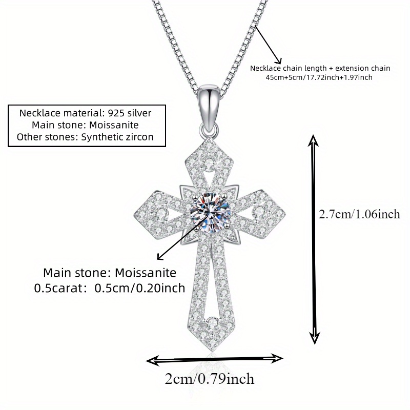 925 Silver Moissanite Cross Pendant Necklace, Meaningful Gift