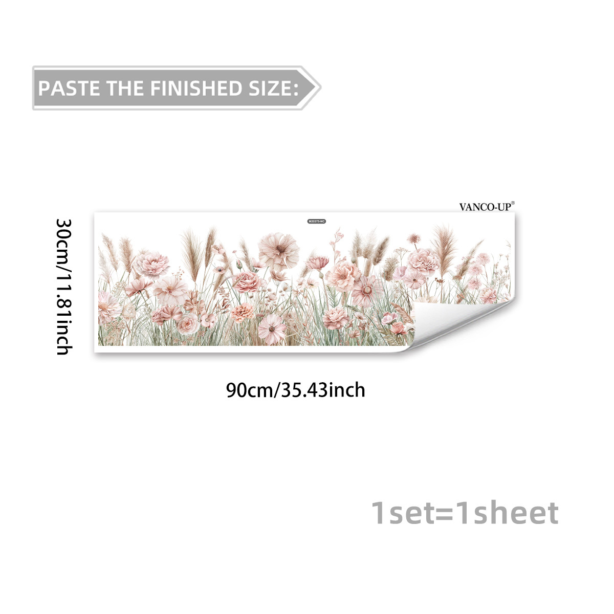 Image of 1 30*90cm 2d Floral Wall Sticker For Living Room, Dining Room, And Entryway Decoration, Self-adhesive M20375, 2d Flat