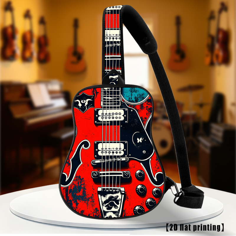 TEMU Guitare électrique rouge vintage, sac bandoulière réglable, sac à bandoulière ou sac de poitrine pour femmes et hommes. Compacte et portable,