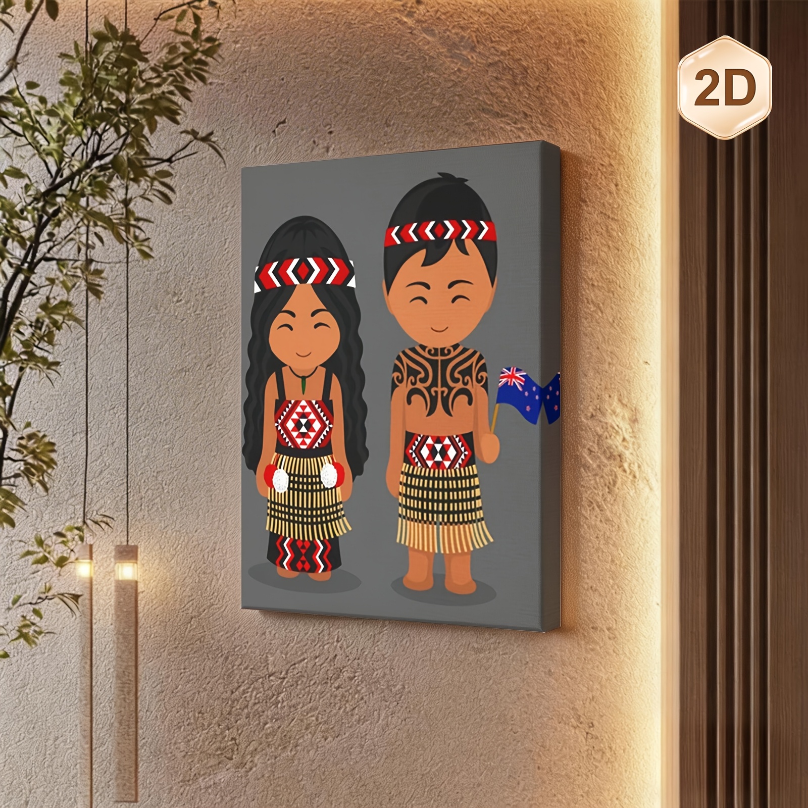 TEMU 2d Flat, 2d Flat, 1pc Framed 2d Canvas Artwork With Maori Theme, Enhancing The Decor Of Your Living Room, Bedroom, Study, Office, Or Hallway