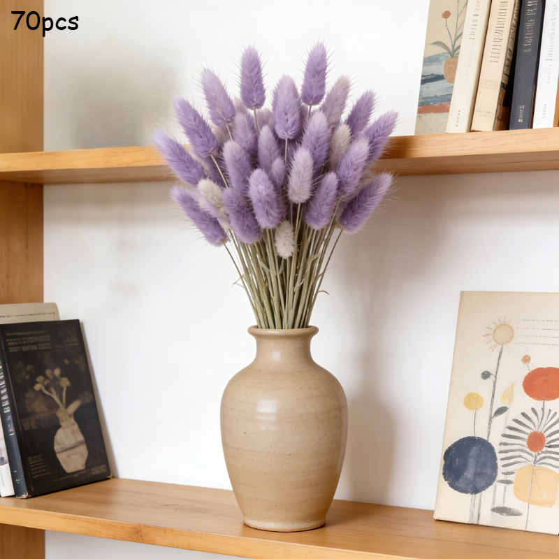 70pcs Light Purple Artificial Bunny 's-tail Grass | Bohemian Wedding Table Centerpiece Parties Vase Bookshelf Decor | Ideal For Valentine's, Easter, Anniversary, Christmas Decor, Halloween Decor