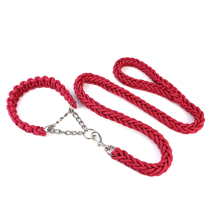 Medium-Large Braided Dog Collar with Leash, Anti-Burst Design