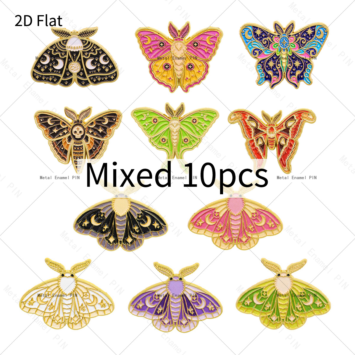 TEMU 2d Flat 10pcs Random Mixed Vintage Mystical Moth Insect Lapel Pins Enamel Pins And Brooches Badge Pins For Backpacks Bags Backpack Cool