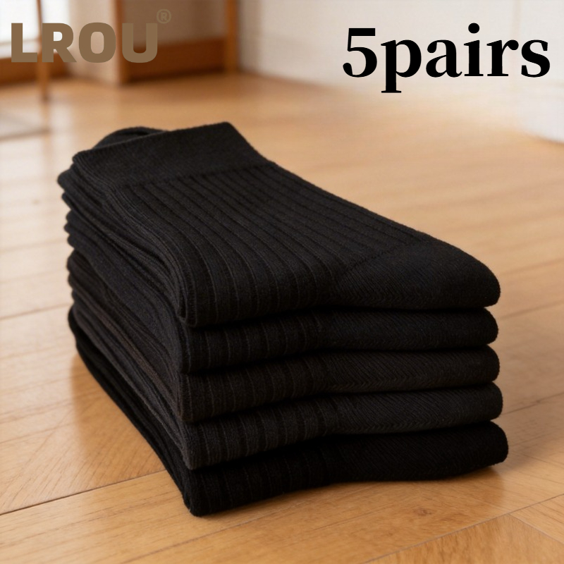 TEMU 5-pair Black Socks, Suitable For Spring And Summer, For Men And Women, Ideal For Business, Casual, And Sports