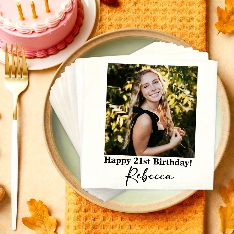 Image of Birthday Napkins, Customizable With Personalized Names And Photos, For Christmas, Easter, Mother's Day, Father's Day Banquet Table Settings, Party Decorations, Commemorative Gifts, Elegant Tableware