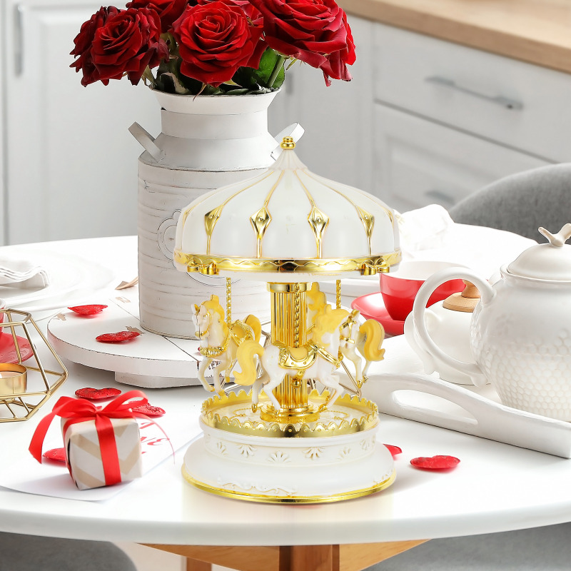 TEMU Vintage Carousel Music Box With Castle Dome Design, Built-in Colorful Led Lights, Decoration. Perfect Romantic Gift For Christmas, Birthdays,