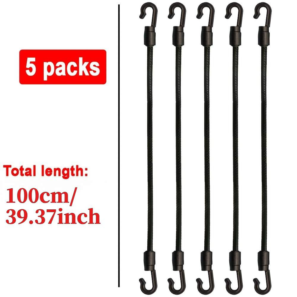 Image of 5-pack 39.37 Inch Long Heavy Duty Bungee Cords Straps With Hooks, Adjustable Elastic Tie Down Cord, Durable Tensioning Straps For Luggage, Cargo, Car, Travel And Home Use