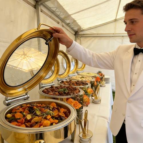 6l stainless steel insulated chafer with glass lid a sleek safe and long lasting warming tray ideal for catering services celebrations and to keep food warm parties
