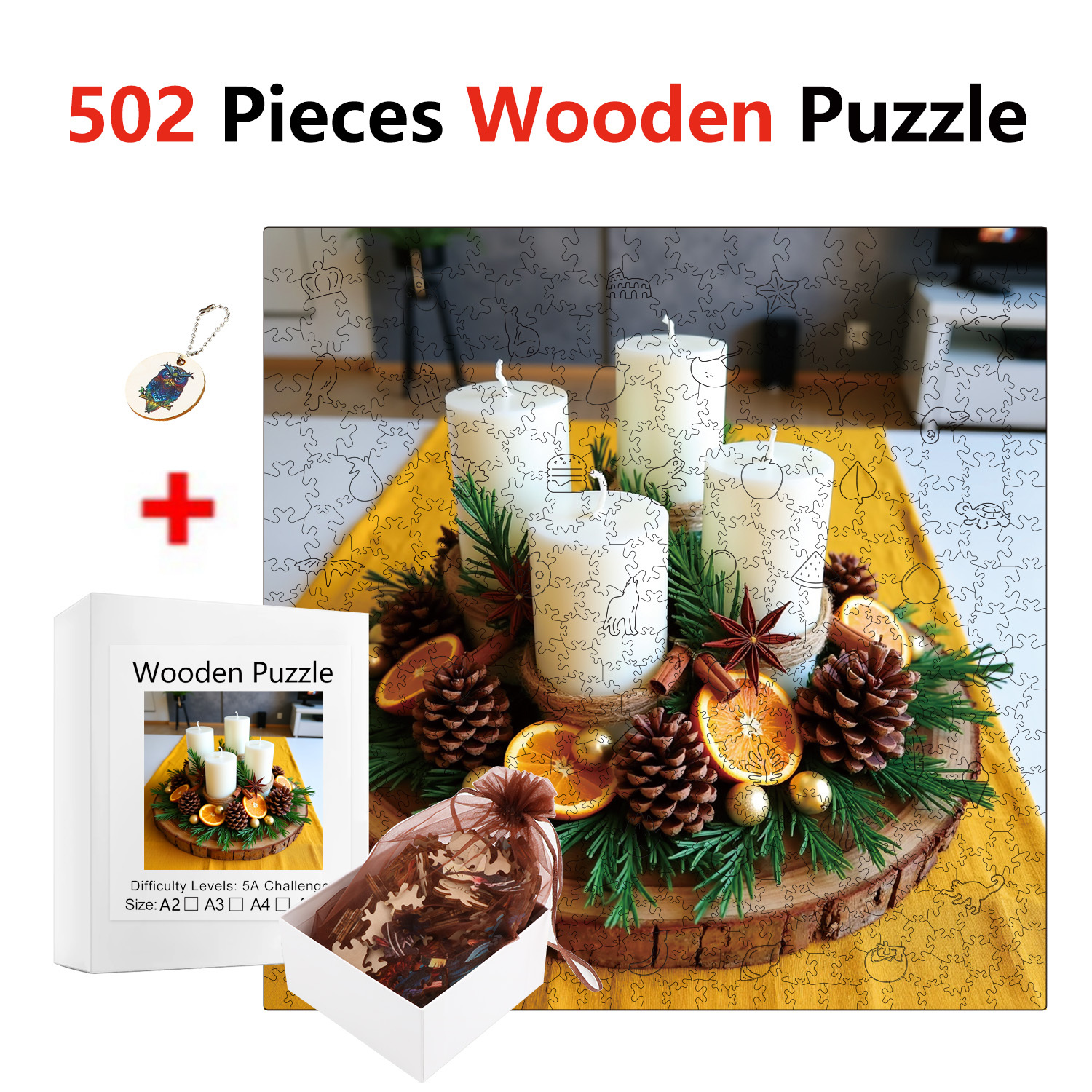 item picture 502pcs square wooden   puzzle winter scented candle holder ages 14 thanksgiving halloween christmas and birthday gift hell difficulty
