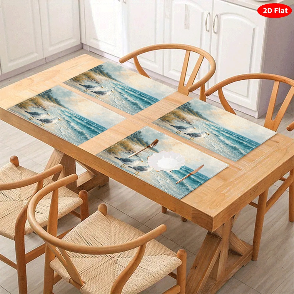 Seagull Beach Table Placemats Nautical Heat Resistant Mats 6pcs_voghion.com