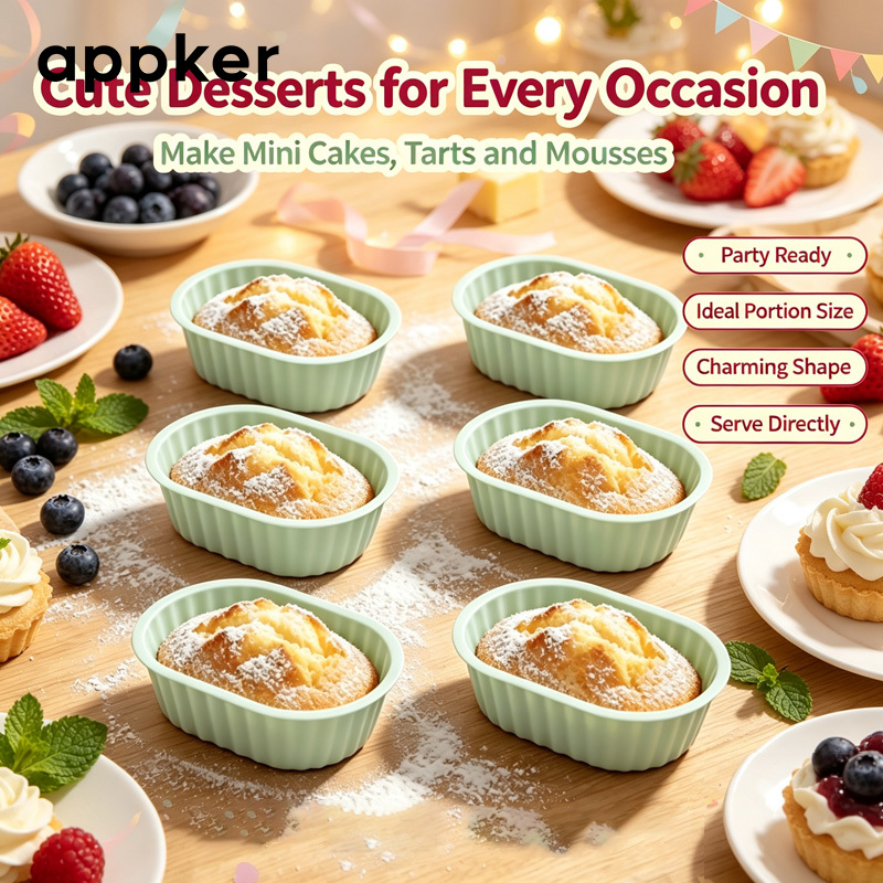 TEMU Appker 10/6pcs Of Reusable Mini Silicone Bread Baking Trays, Suitable For Air Fryer And Oven, Oval Silicone Baking Mats, Bread And Baking Molds,