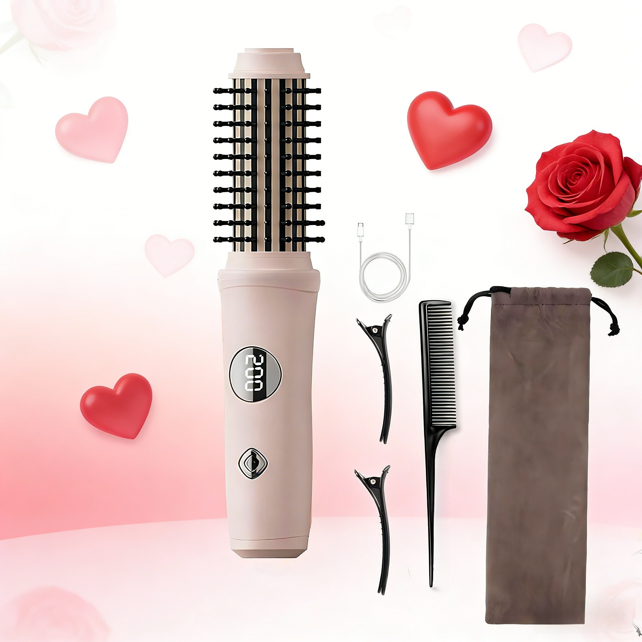 TEMU Cordless Heated Hair Straightening Brush - Portable Travel Hair Straightener With 4 Adjustable Temperature Settings | Fast, Anti-scald And , Cordless Design, Perfect For Travel, Dates, And Work