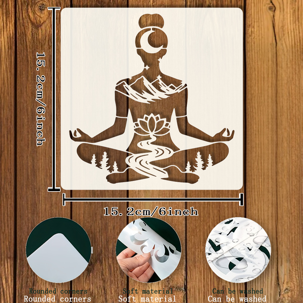 TEMU Yoga Berge, Flüsse Bäche Malvorlage 15,2 cm x 15,2 cm - Wiederverwendbare Yoga--Vorlage mit Motiven von Bergen, Lotus, Blumen Wäldern - Vorlage