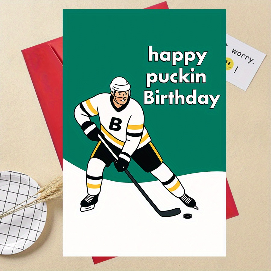 TEMU 1 Carte d'Anniversaire Amusante sur le Hockey, Cadeau Idéal pour les Passionnés de Hockey, les Fans de Sport et les Célébrations d'Anniversaire