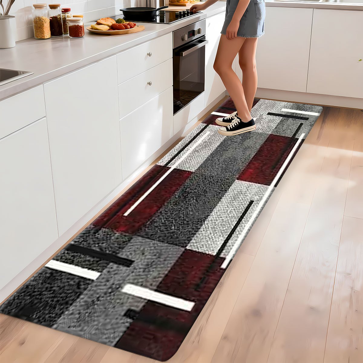TEMU 1pc Geometric Pattern Kitchen Rug, Suitable For Kitchen, Laundry Room, Doorway, Living Room, Dining Room, Kitchen Decor, Kitchen Rug, Entryway