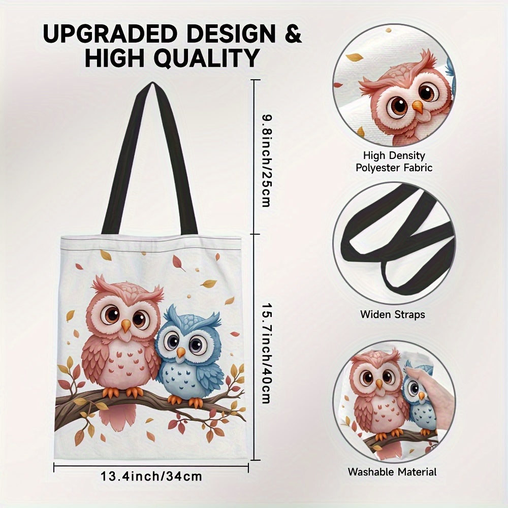 TEMU A Cute Owl Tote Bag With A 2d Printed Design - A Large Capacity Reusable Shopping And Storage Bag, Double-sided Printed Shoulder Bag, Perfect