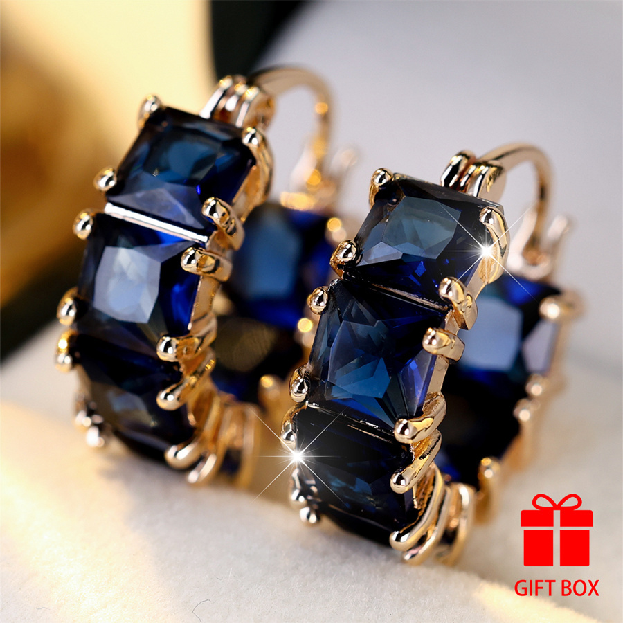 

1 Pair Elegant Luxury Square Blue Synthetic Zirconia Hoop Earrings, Copper Post, December Birthstone, For & Gift-, Ideal For Valentine's Day & All