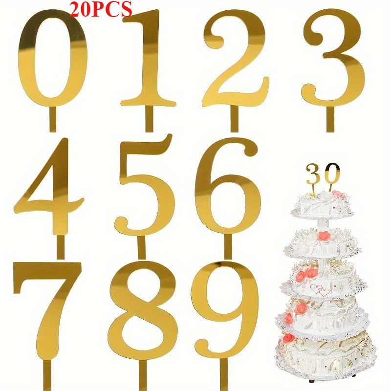 10/20pcs 0-9 Number For Cake Topper, Shiny Acrylic Number Cake Toppers Cake Decorations Birthday Party Cake Topper For Birthday Party Wedding Anniversary