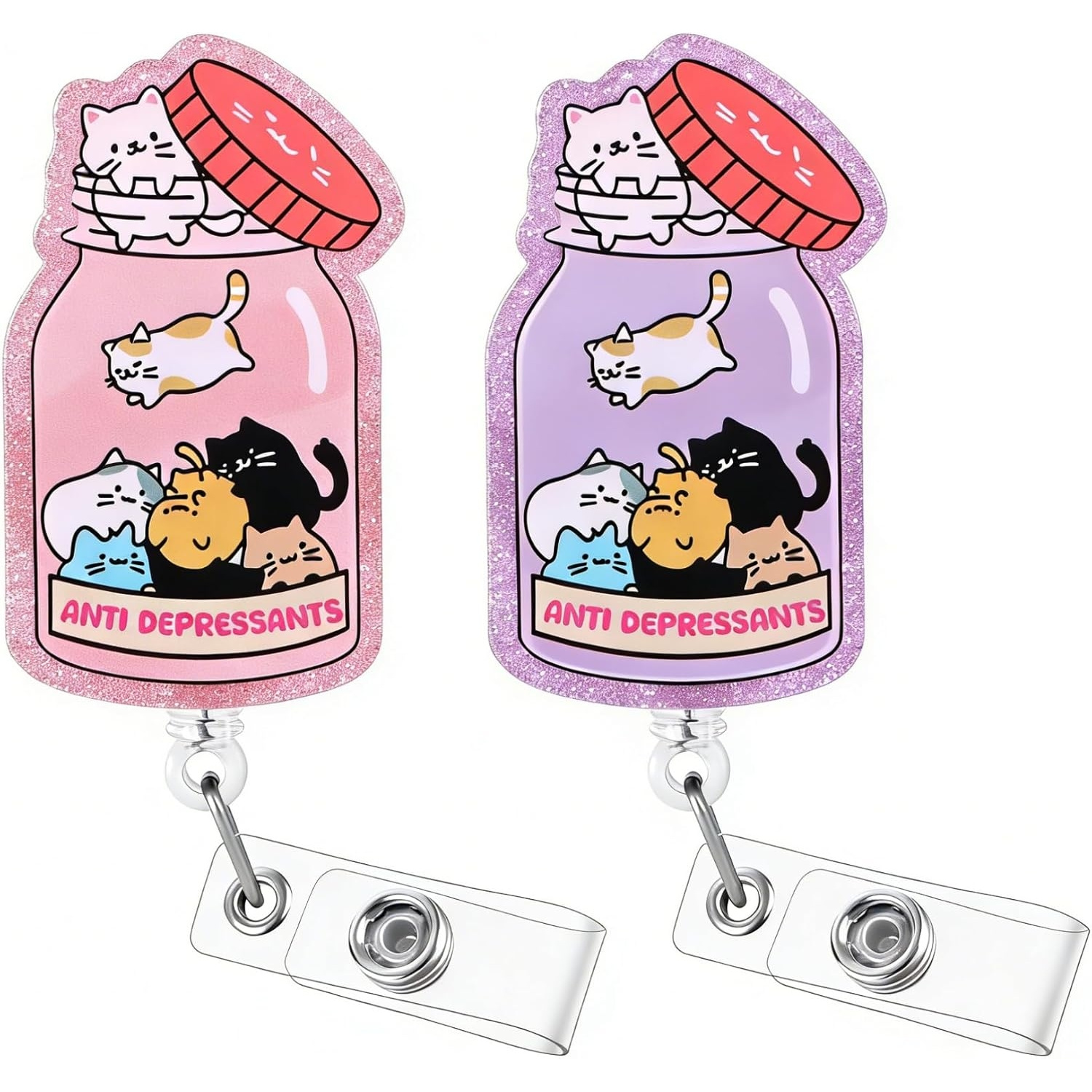 TEMU 2d 2pcs Nurse Badge Reels, Anti-depressant Medication Design, Cute Pink Retractable Id Card Holder With Alligator Clip, Name Tag Medical Badge