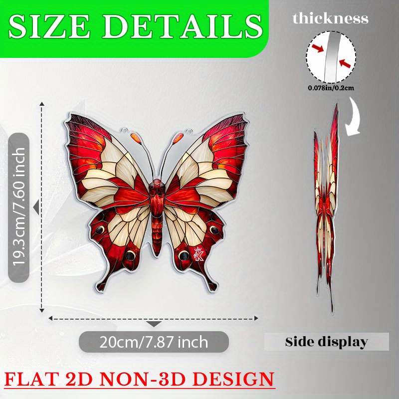TEMU 2d Flat, 2d Flat - 2d Flat, 1pc, Garden 19.99cm X 19.3cm, Dark Red Acrylic Suncatcher, Shimmering Wings With Soft Gradient Edges, Perfect Window