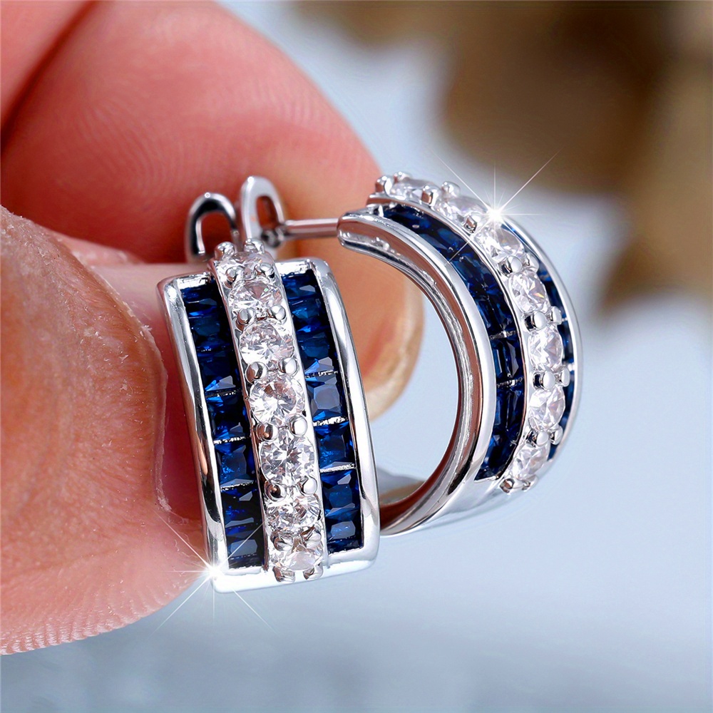 E-shop 1 Paar Silberfarbene Blausteine Ohrringe Hängeohrringe Valentinstag Schmuck