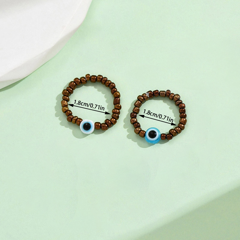 2pc Bohemian Evil Eye Stackable Ring Set, Women's Fashion