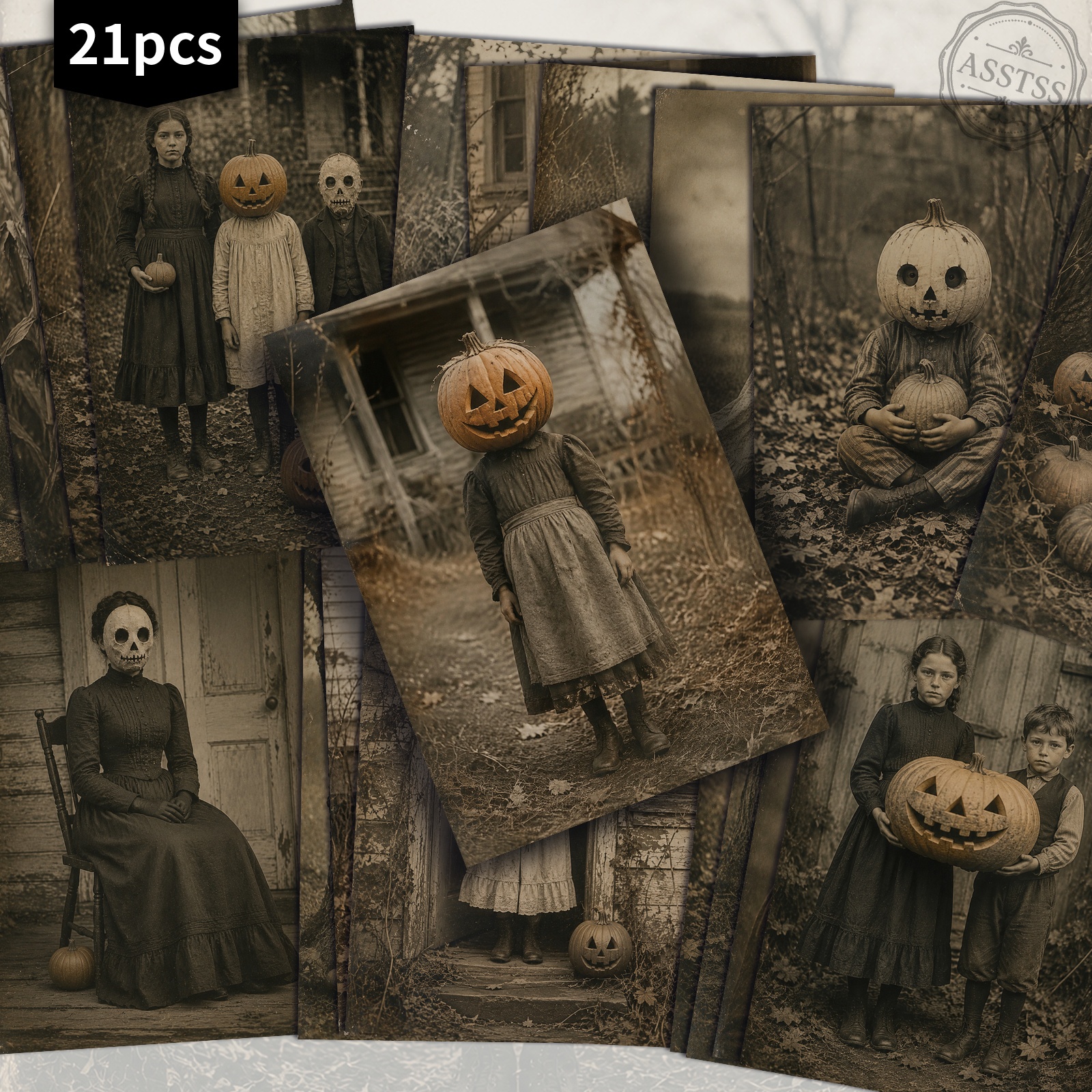 TEMU 21-pack Asstss Vintage Halloween Photo Postcards - 4x6 Inches Retro Junk Journal Supplies, Classic Pinup Illustrations Collectible Decorative