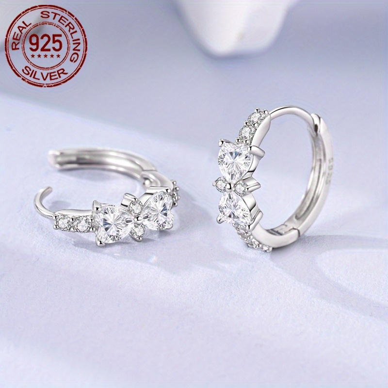 Women's 925 Sterling Silver Sparkling Bow Zirconia Earrings, Elegant
