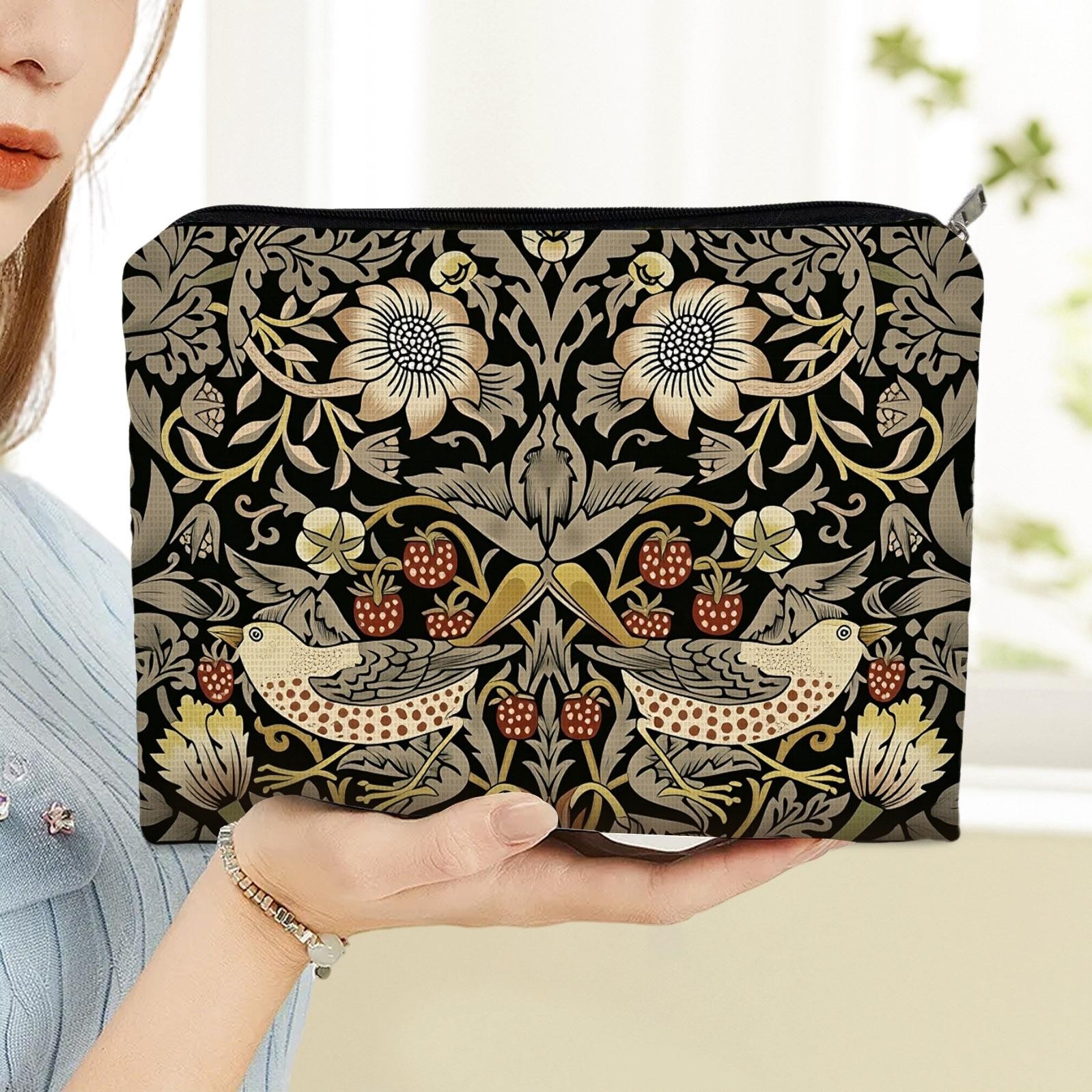 TEMU Beauty case con stampa e uccelli in stile William , pochette per articoli da toeletta , borsa portatile per e i prodotti, adatta per della