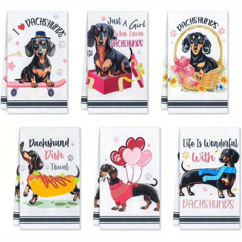 

6pcs Dachshund Kitchen Towels - Ultra Soft, Machine Washable Polyester Hand & Dish Towels - Perfect Gift For