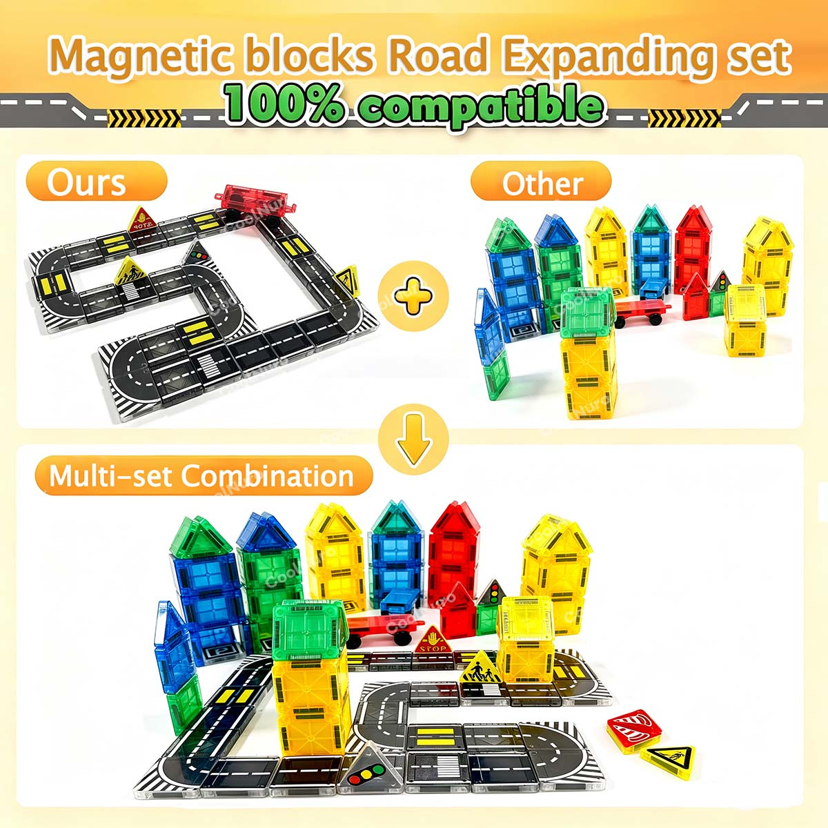 24/44pcs Magnetic Building Blocks Road Set for Kids