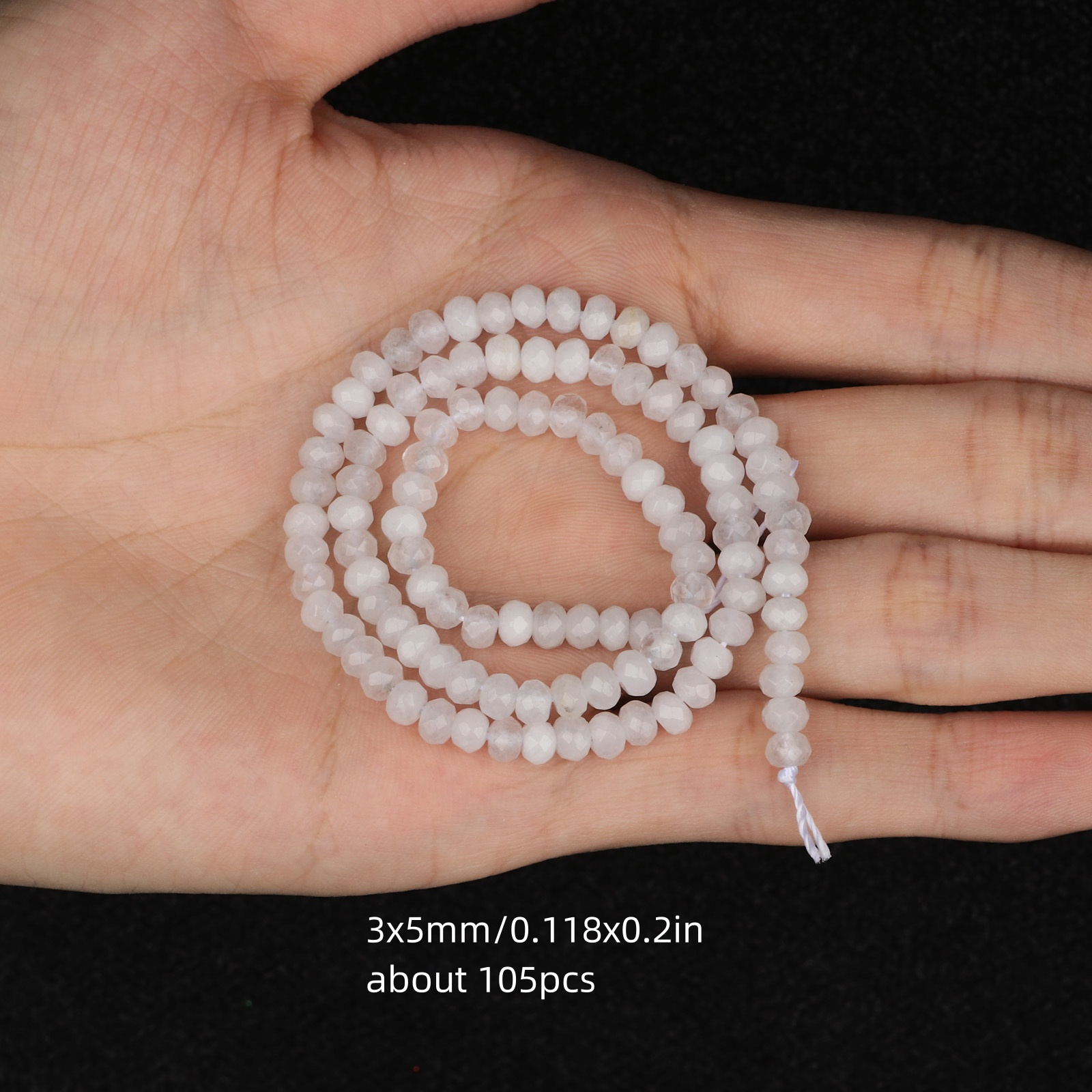 TEMU 105pcs 3x5mm Natural Stone White Chalcedony Beads, Fashion Loose Beads, Suitable For Making Elegant Bracelets, Necklaces, Earrings, Handicraft