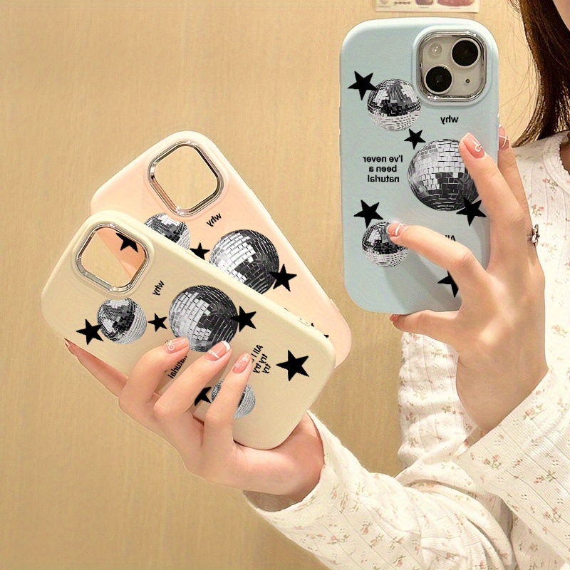 

Disco Balls And : Trying Printed Pattern Metal Photo Frame With Plated Buttons Matte Soft Anti-drop Phone Case, For Iphone 11 12 13 Pro - Stylish Case