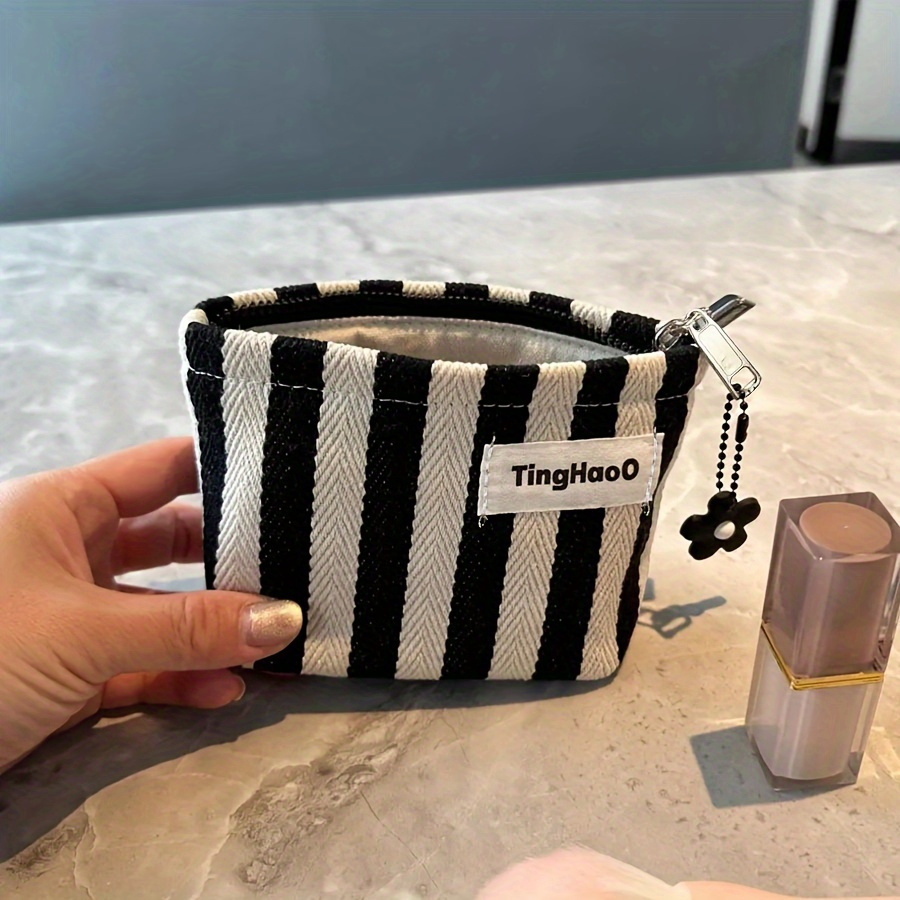 

1pc Canvas Mini Makeup Bag For Women - Multifunctional Travel Pouch With Card Holder, Lipstick Storage - Hand Washable, No Paint