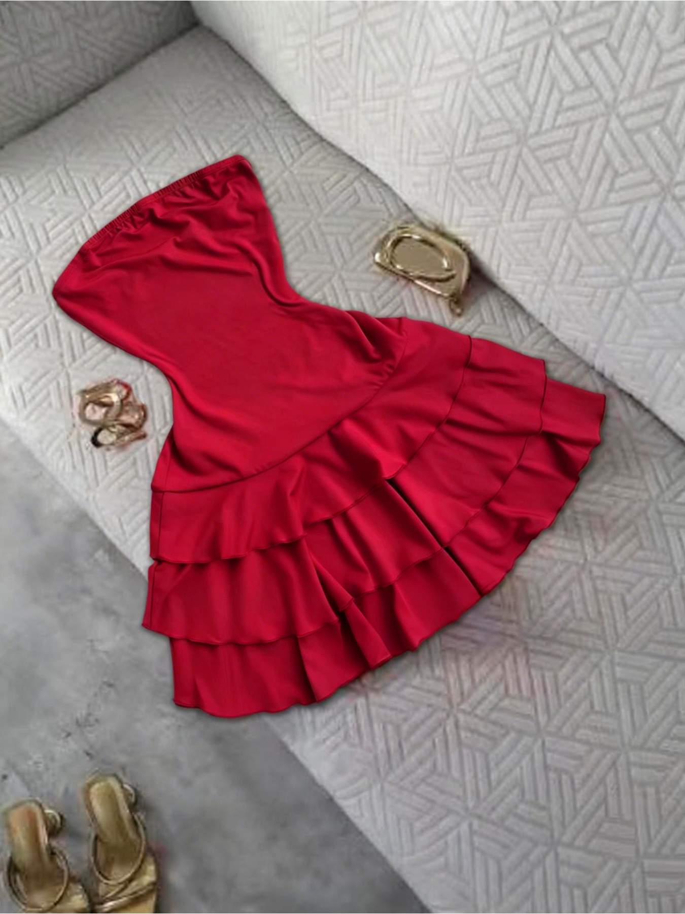 open lace back dress Ruffle Detail Strappy Red Mini Dress