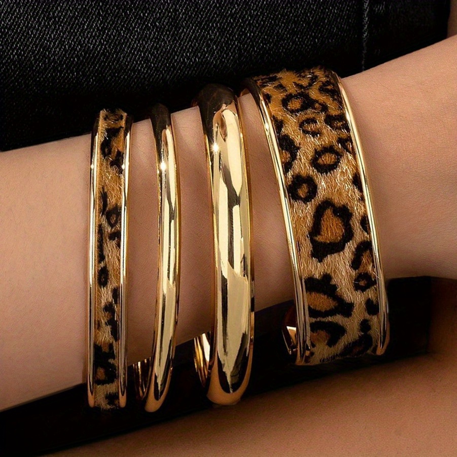 leopard print smooth stacking bracelet streetwear jewelry with leopard spot beads smooth spherical beads for daily wear parties gift year round neutral print bracelet set for no seasonal 0