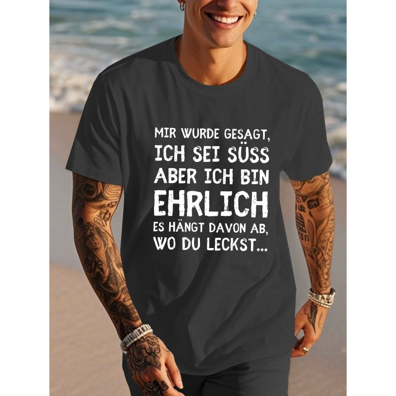 

Men's Casual With Unique German Quote - Short Sleeve, Polyester, Summer Top, Machine Washable