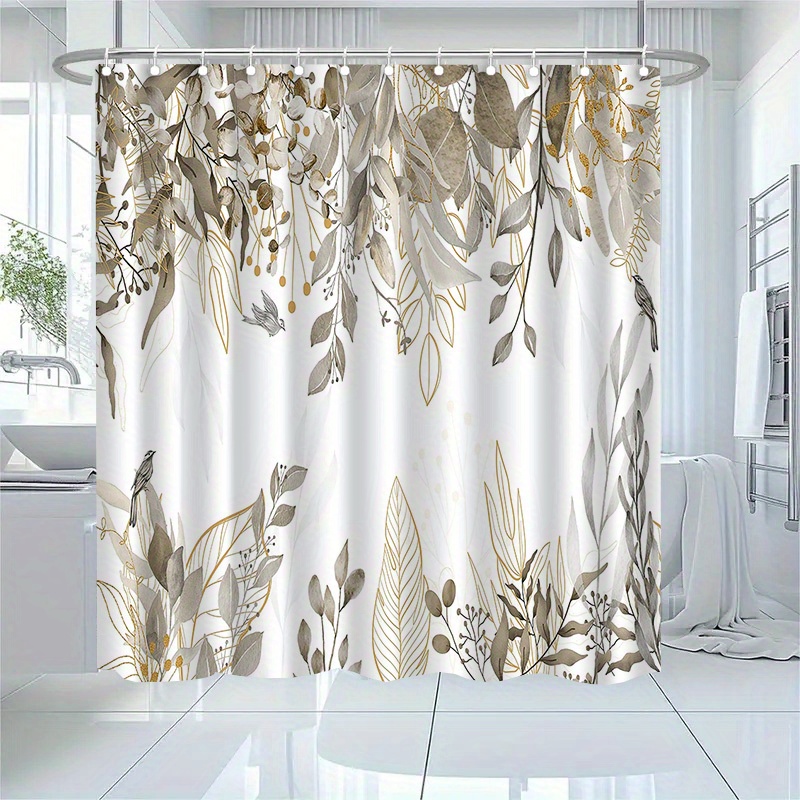 TEMU Rideau de douche 1 pièce à motif floral de feuilles d'eucalyptus marron, rideau de douche de salle de bain élégant et haut de gamme, rideau de