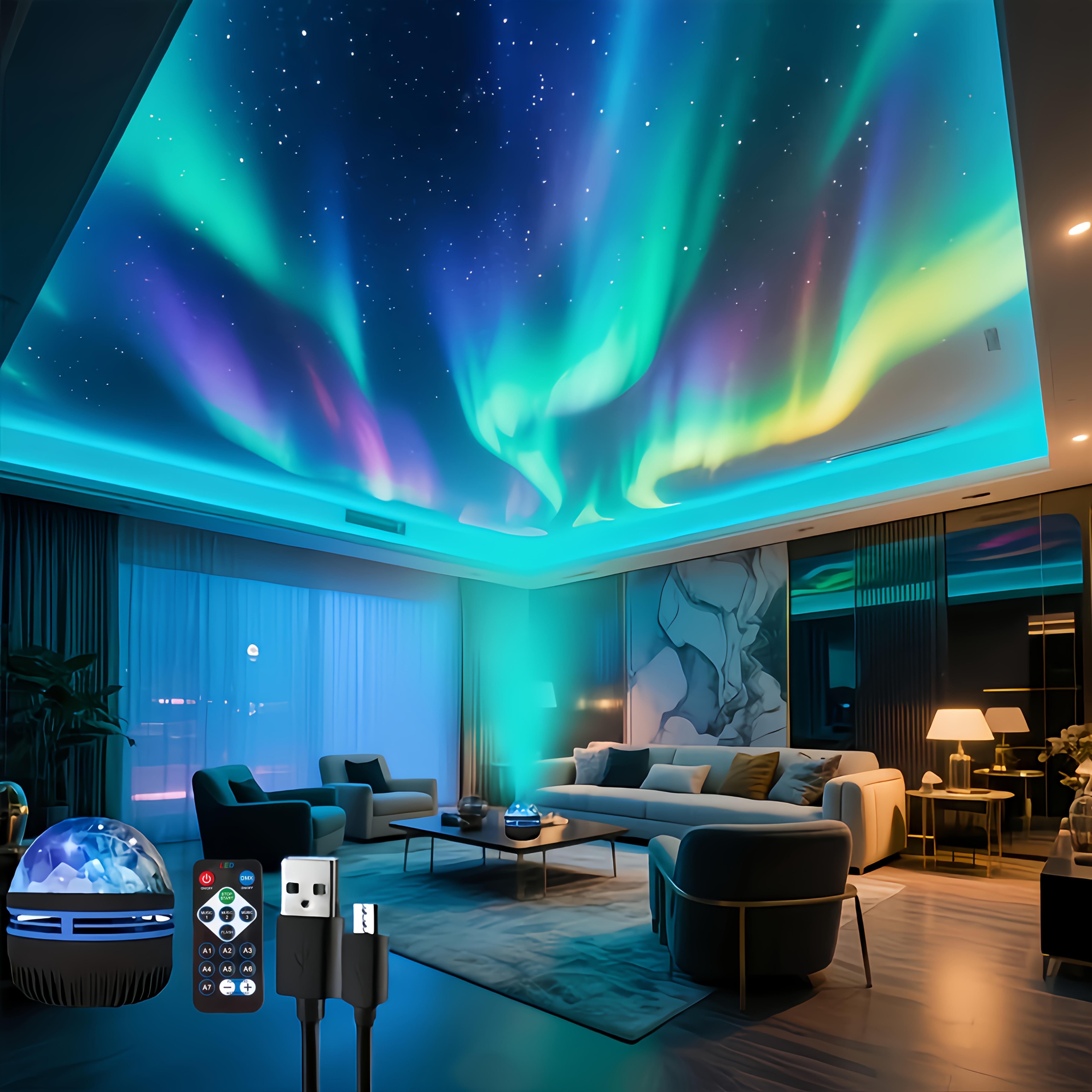Multiple color options displayed by the LED Aurora projector