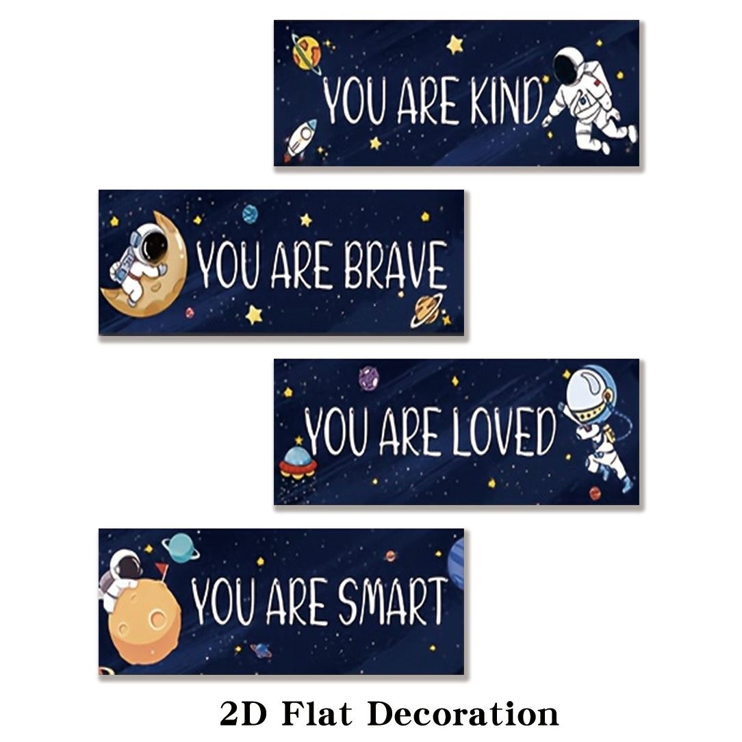 TEMU 2d Flat, 4pcs 2d Flat Wall Decor Posters, Frameless, Astronaut Inspirational Quotes, For Bedroom, Living Room, Game Room, Universe Art, Size