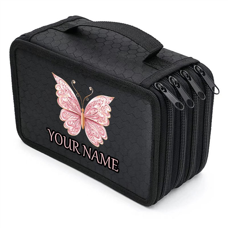 TEMU 1pc 1pcs Customizable Name/initials Print Four-layer Large Capacity Pen Case Suitable For School & Office, Portable Zippered Pencil Holder With