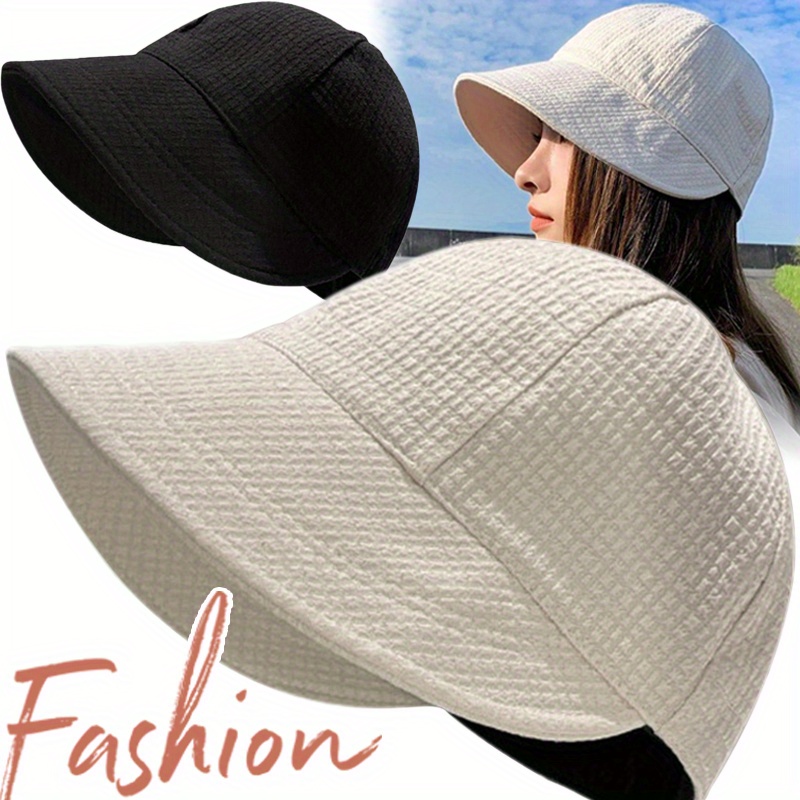 womens fashionable waffle bucket hat adjustable drawstring wide brim sunshade breathable polyester hand washable hat adjustable headgear polyester hat details 0